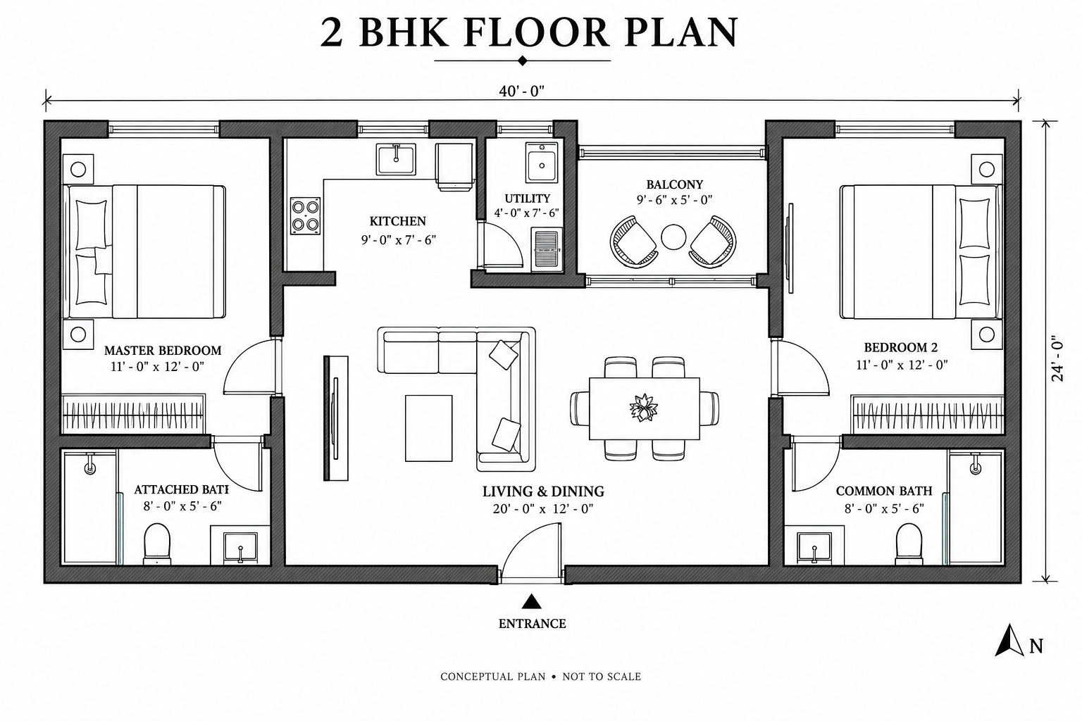2 BHK floor plan preview