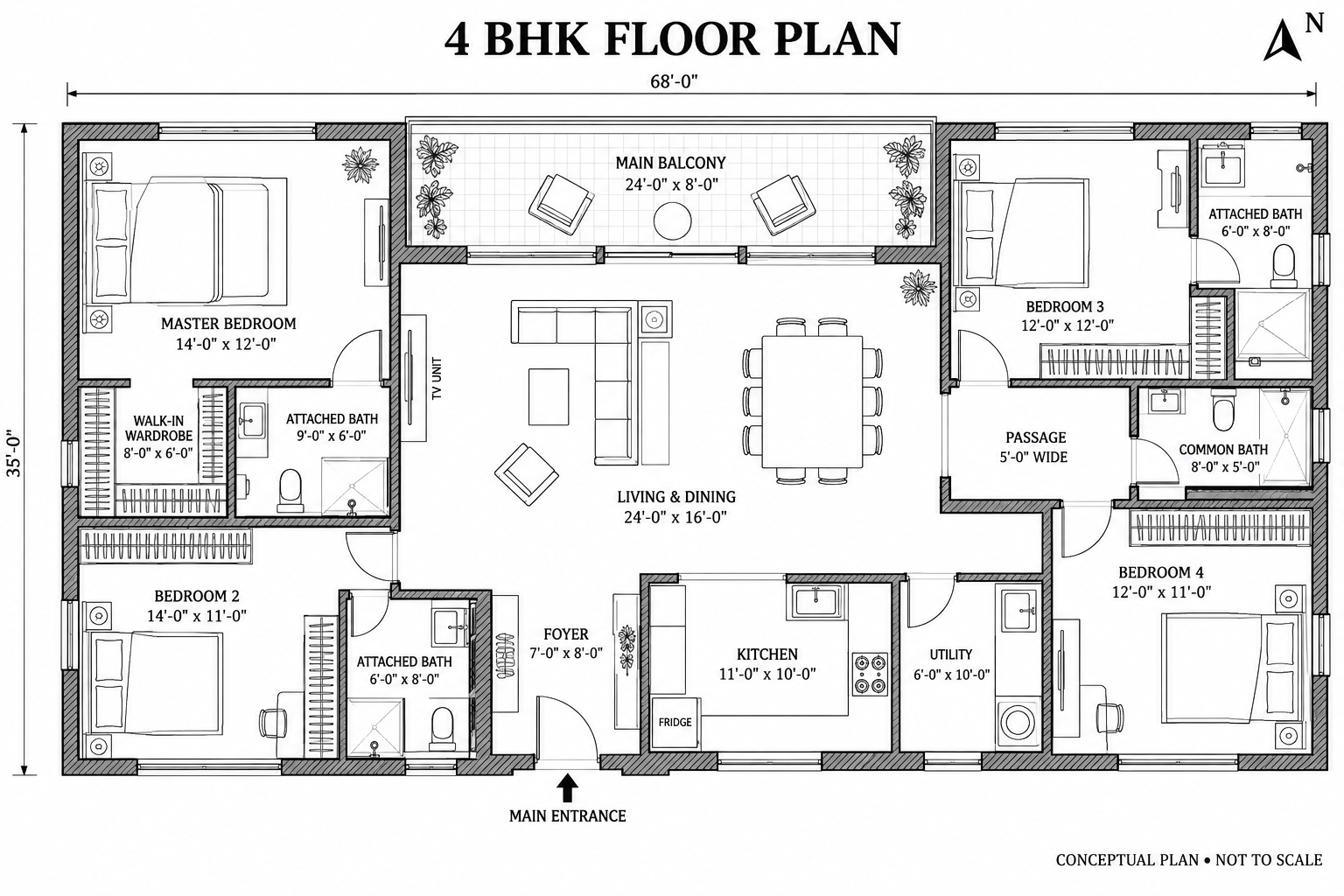4 BHK floor plan preview